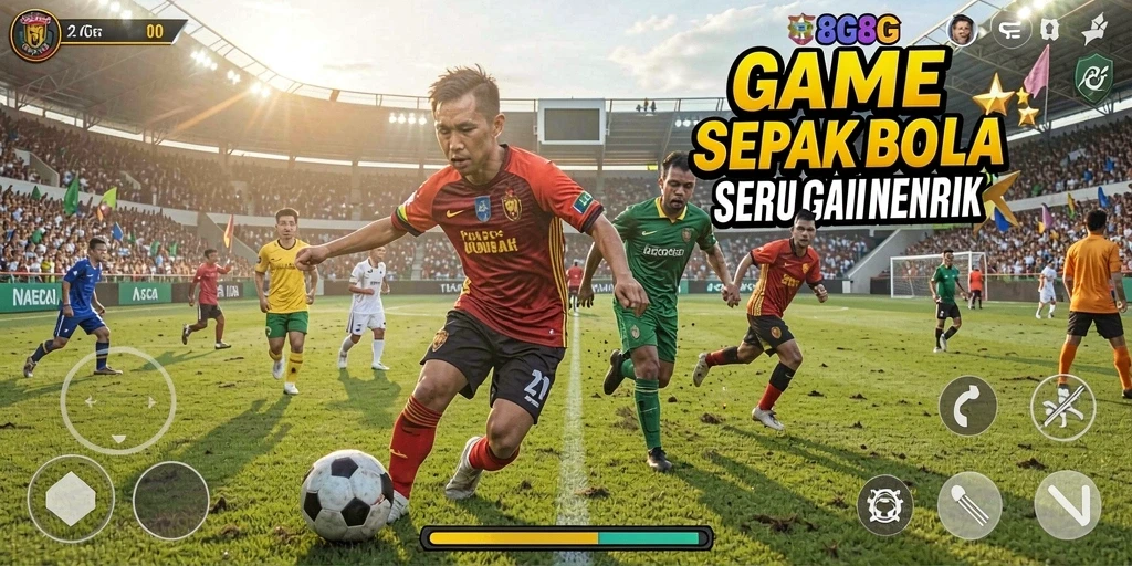 Screenshot 8G8G menampilkan aksi permainan sepak bola yang seru dan mendebarkan.