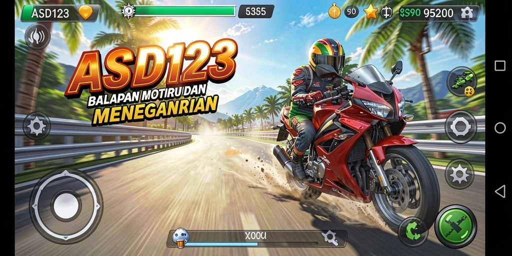 Screenshot utama ASD123 menampilkan balapan motor yang seru.