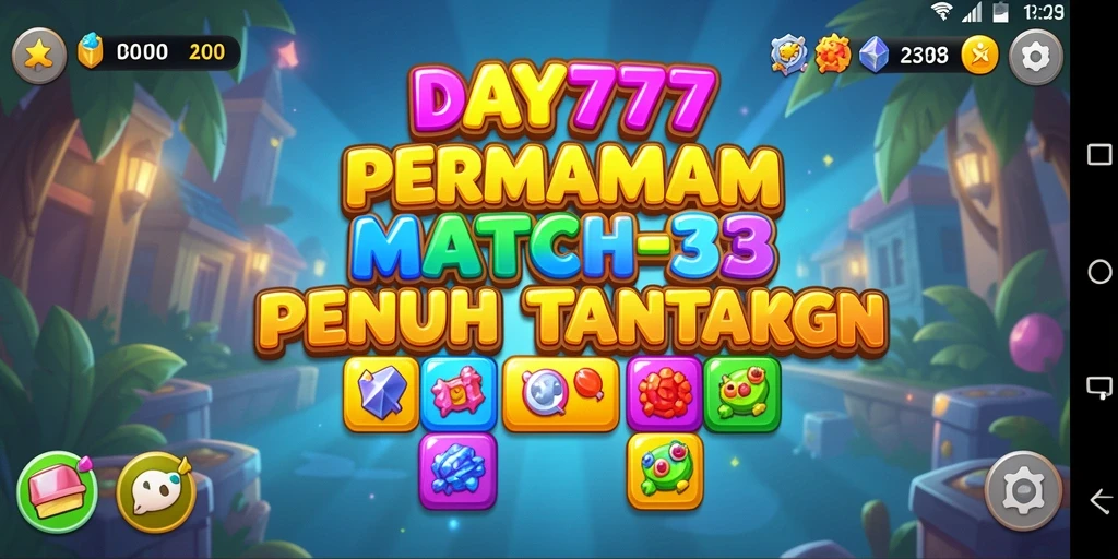 Tangkapan layar menunjukkan gameplay Match-3 penuh warna dan tantangan.