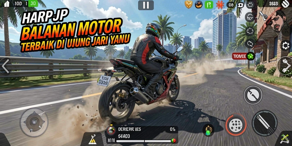 Gameplay menegangkan dengan balapan motor cepat dan seru.