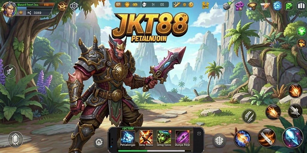 Tampilan screenshot utama JKT88 menampilkan aksi pertarungan yang mendebarkan dalam dunia RPG.