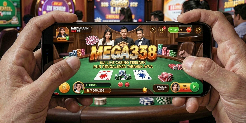 Tampilan utama MEGA338 memperlihatkan suasana Live Casino yang seru.