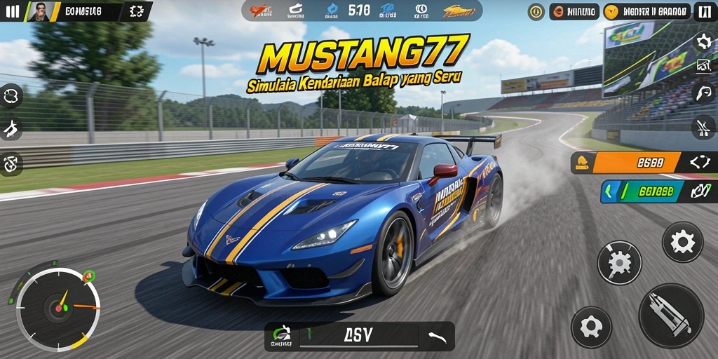 Tampilan gameplay seru di MUSTANG77 saat balapan sengit.