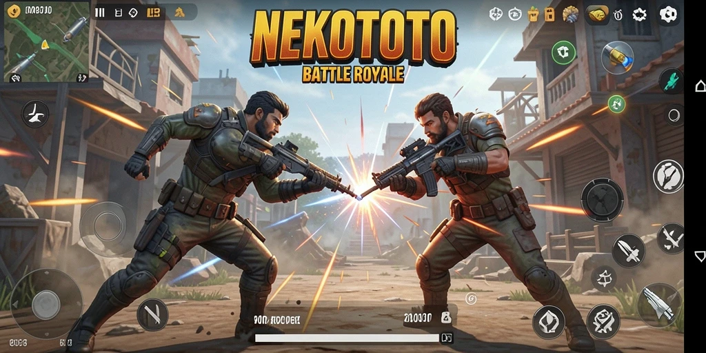 Gameplay seru dalam NEKOTOTO dengan strategi Battle Royale.