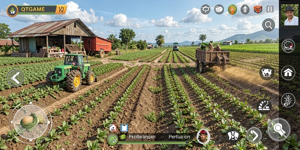 Tangkapan layar menampilkan petani merawat ladang dengan berbagai tanaman.
