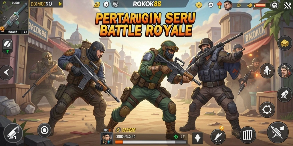 Tangkapan layar gameplay <strong>ROKOK88</strong> menunjukkan ketegangan pertarungan di arena.