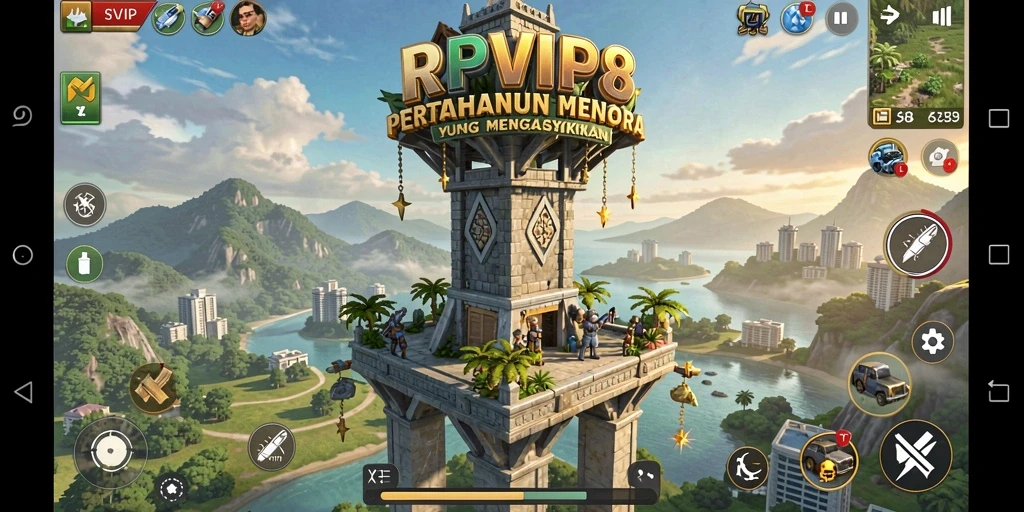 Tangkapan layar RPVIP8 menampilkan aksi menara dalam pertempuran strategis.