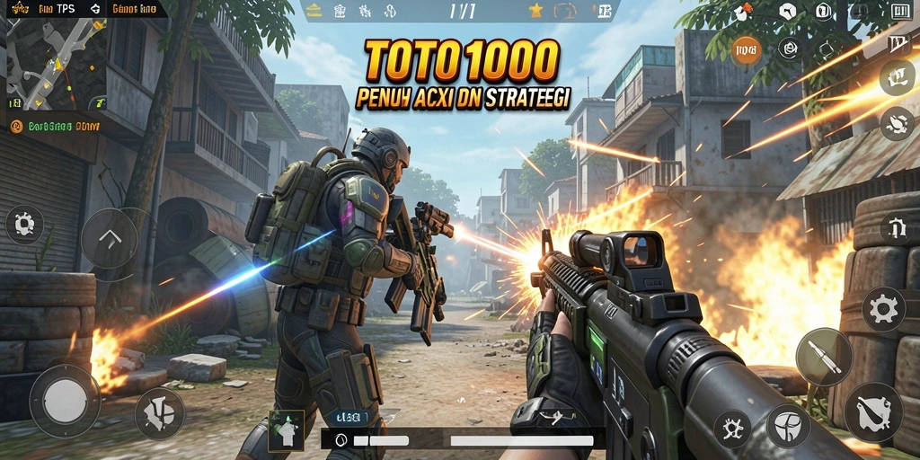 Screenshot gameplay TOTO1000 yang menunjukkan aksi menembak seru.