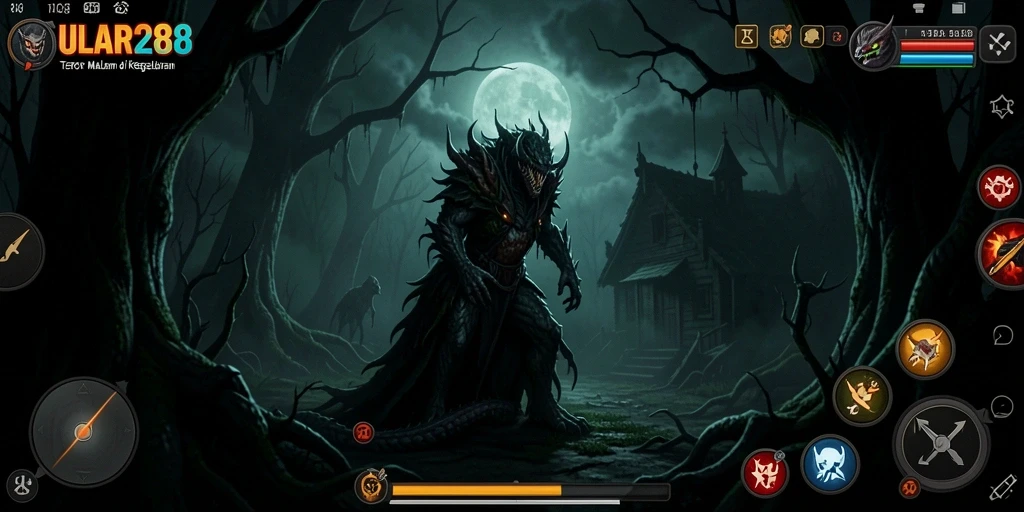 Screenshot gameplay ULAR288 menampilkan suasana kegelapan yang mencekam.